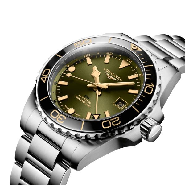Longines Hydroconquest GMT automatic watch green dial steel bracelet 41 mm