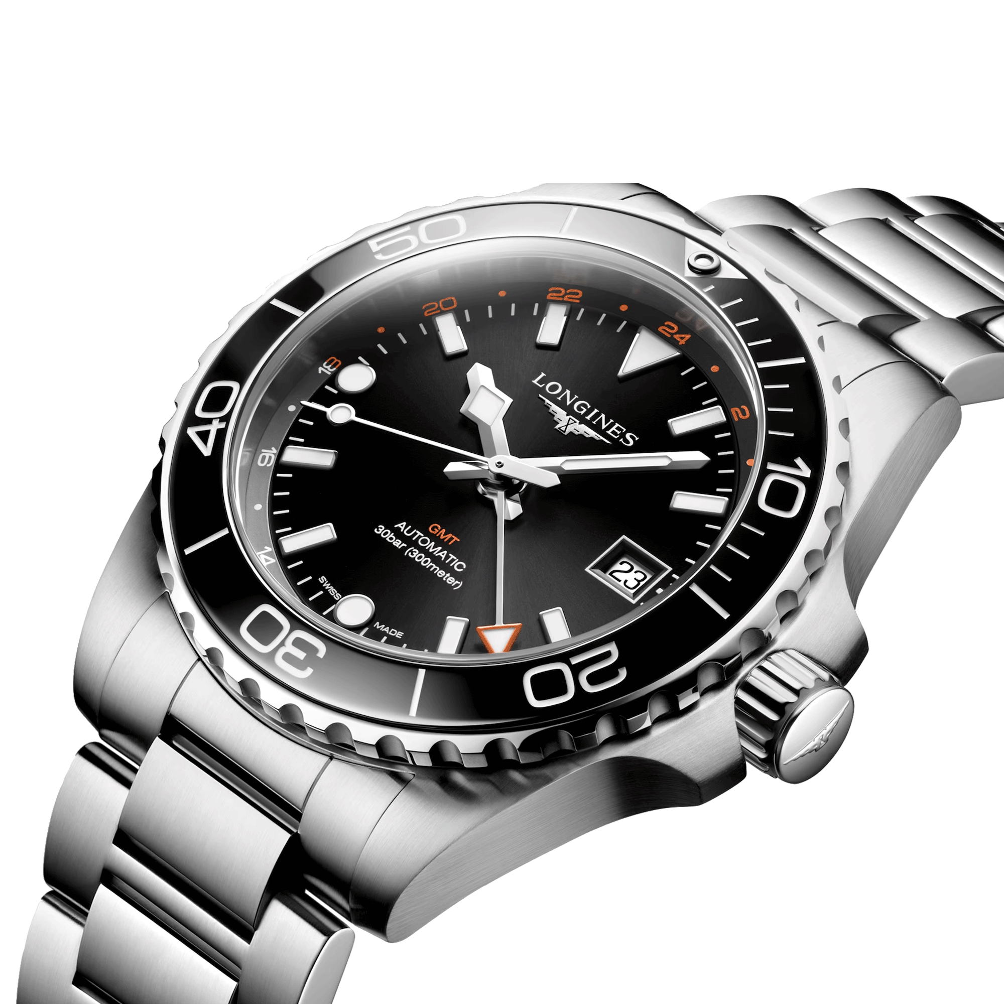 Longines Hydroconquest GMT automatic watch black dial steel bracelet 41 mm