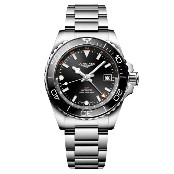 Longines Hydroconquest GMT automatic watch black dial steel bracelet 41 mm