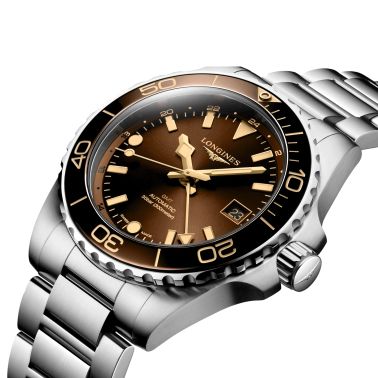 Longines Hydroconquest GMT automatic watch brown dial steel bracelet 41 mm