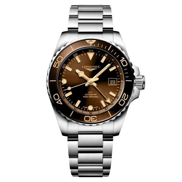 Montre Longines Hydroconquest GMT automatique cadran brun bracelet acier 41 mm L3.790.4.66.6