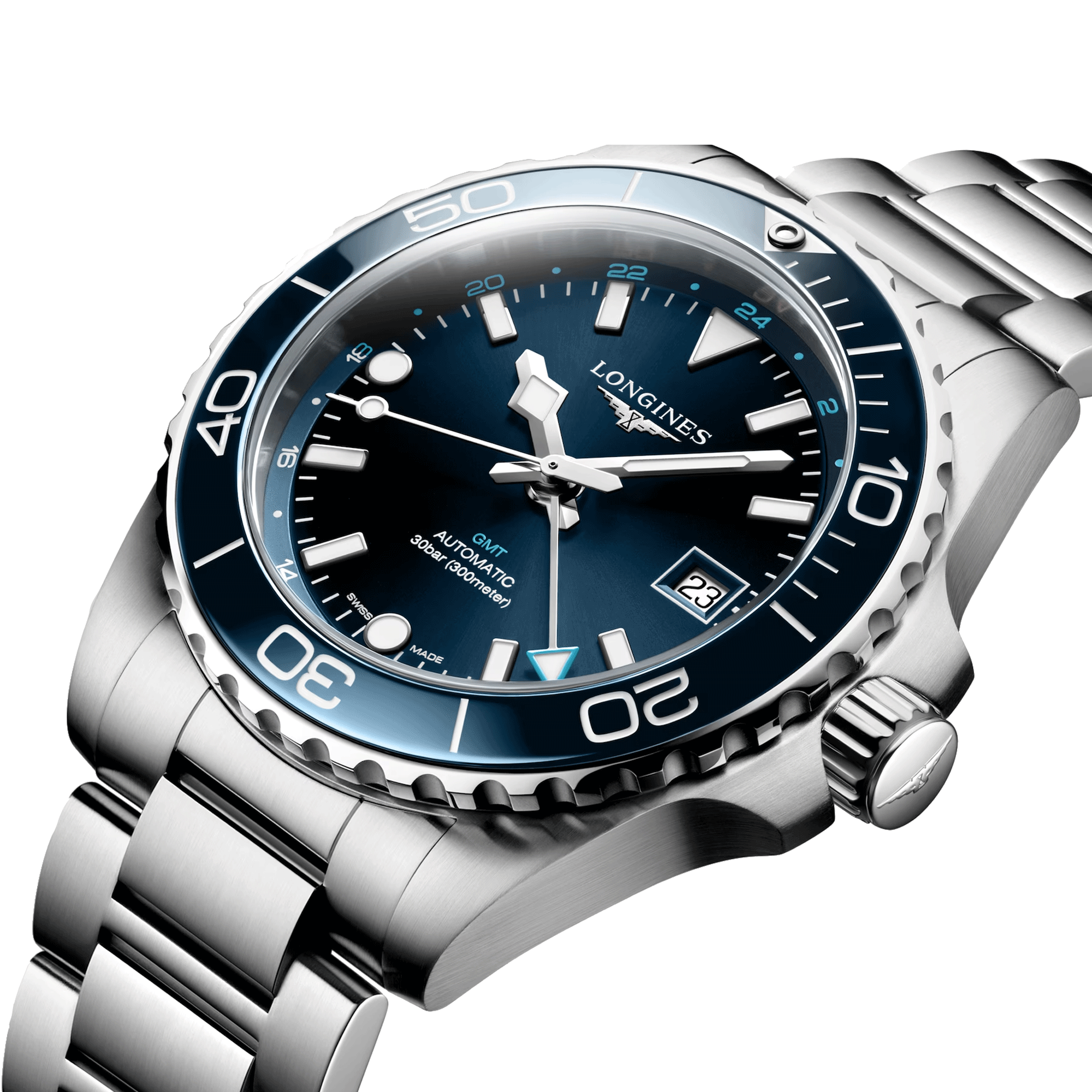 Longines Hydroconquest GMT automatic watch blue dial steel bracelet 41 mm