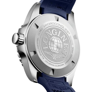 Longines Hydroconquest GMT automatic watch blue dial blue rubber strap 41 mm