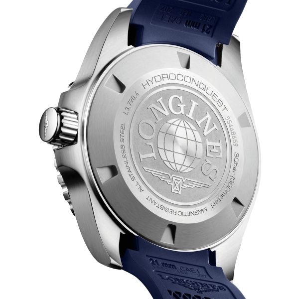 Longines Hydroconquest GMT automatic watch blue dial blue rubber strap 41 mm