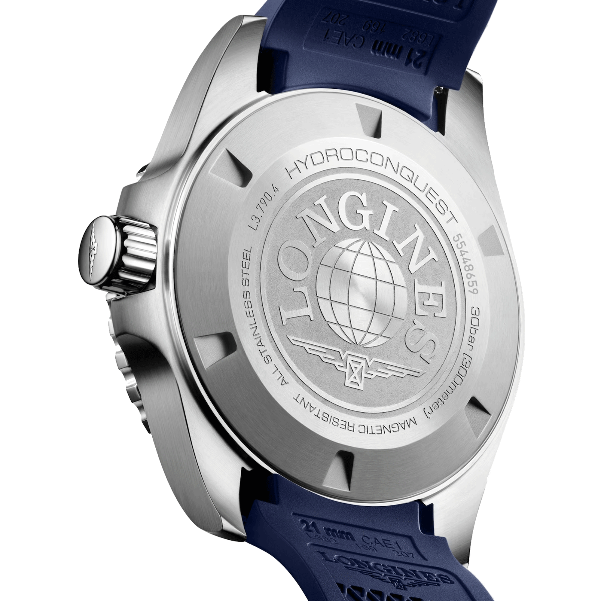 Longines Hydroconquest GMT automatic watch blue dial blue rubber strap 41 mm