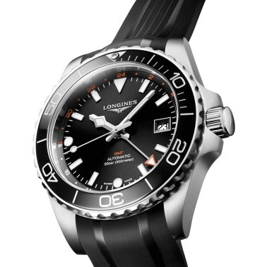 Montre Longines Hydroconquest GMT automatique cadran noir bracelet caoutchouc noir 41 mm L3.790.4.56.9