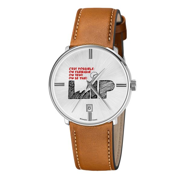 Lip "C'est Possible" quartz silver dial leather strap 38 mm