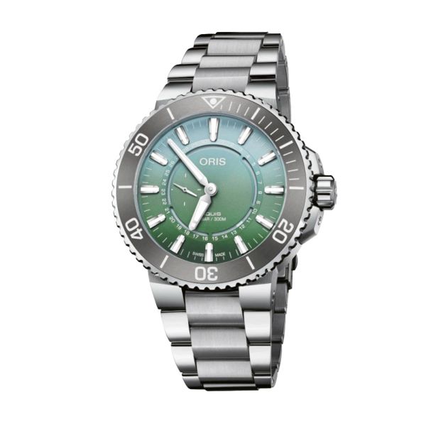 Montre Oris Aquis Dat Watt Limited Edition II automatique cadran vert bracelet acier 43,5 mm