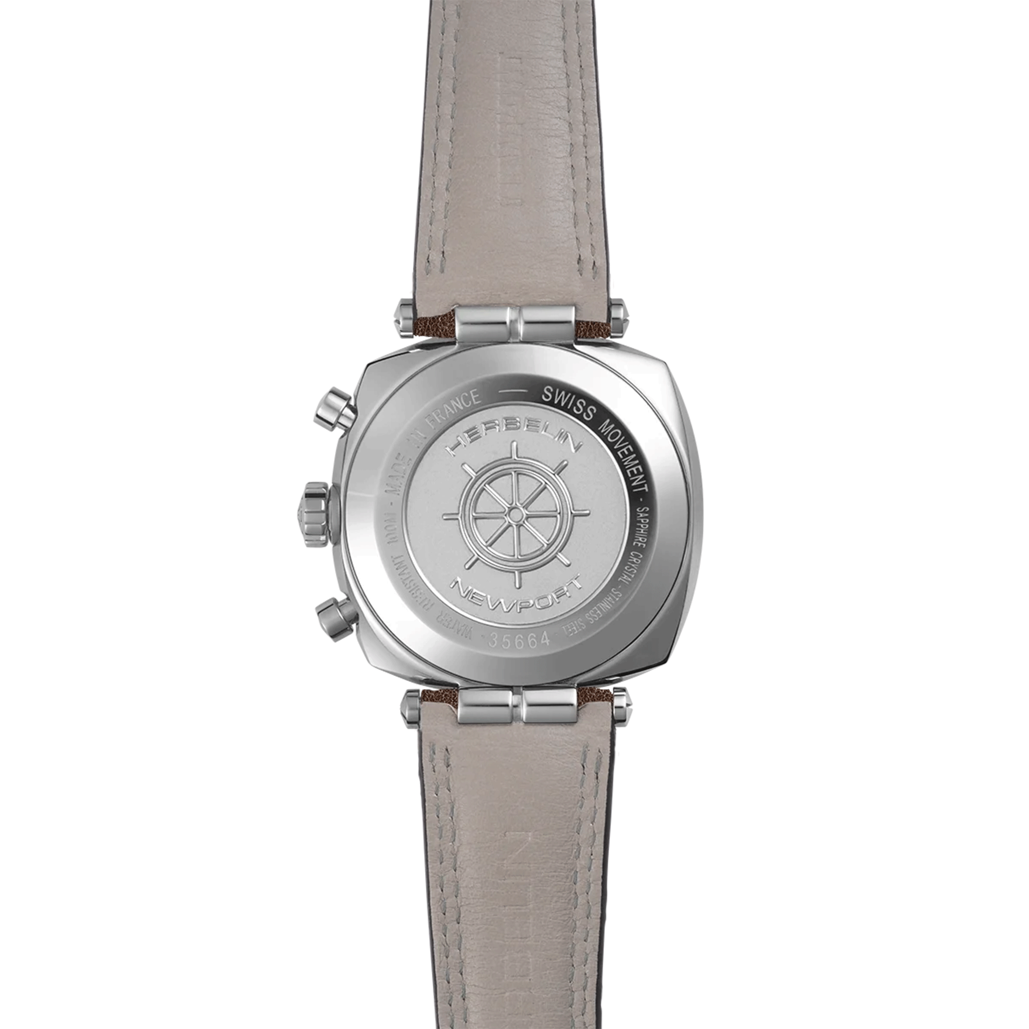 Herbelin Newport Heritage Chrono quartz black dial leather strap 42 mm