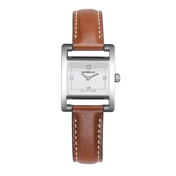 Herbelin V Avenue quartz white dial Roman numerals leather strap 23,4 x 19 mm