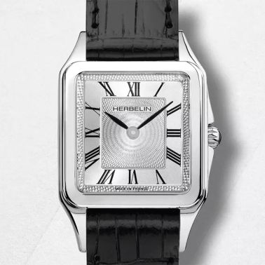 Montre Herbelin Luna quartz cadran argenté bracelet cuir 24 x 24 mm
