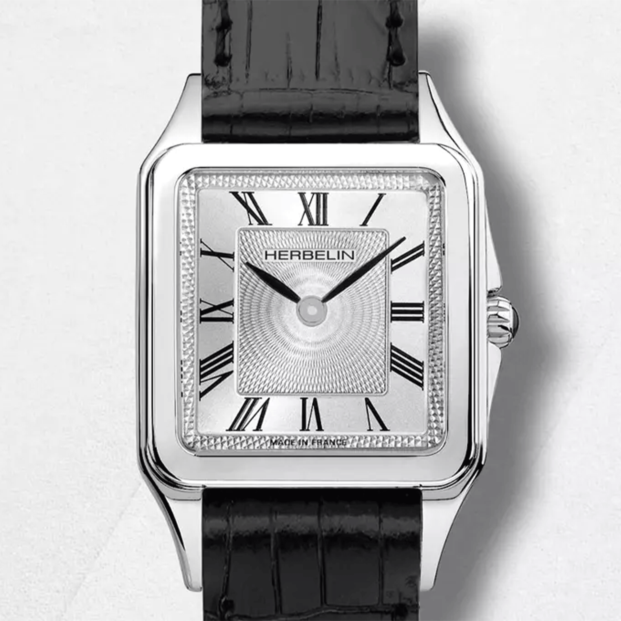 Montre Herbelin Luna quartz cadran argenté bracelet cuir 24 x 24 mm