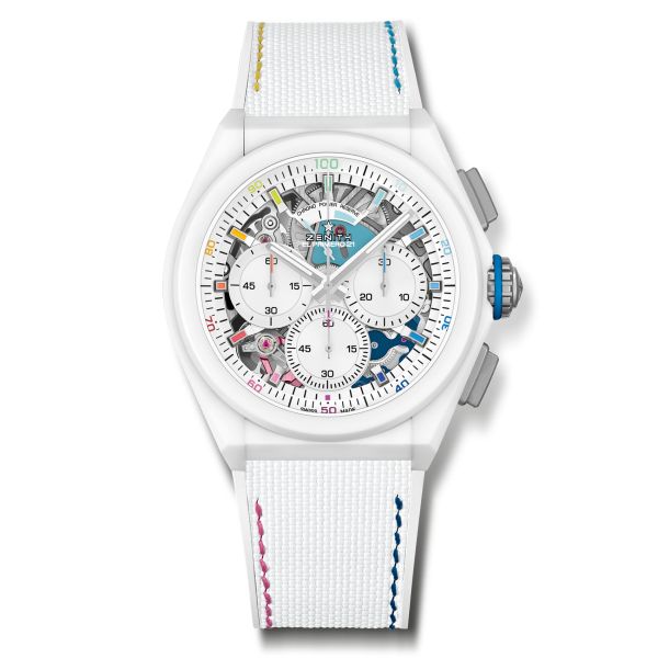 Montre Zenith Defy 21 Chroma II céramique blanche cadran squelette bracelet caoutchouc 44 mm