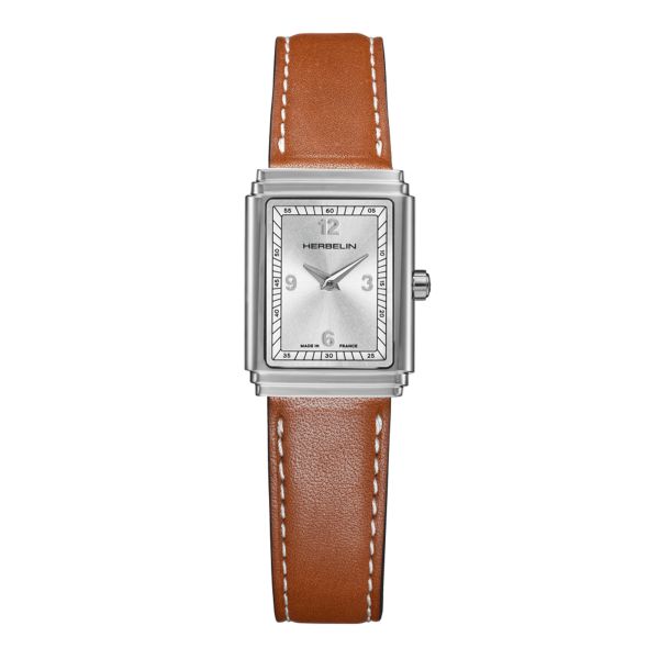 Herbelin Art Déco silver dial leather strap 29,5 x 22 mm