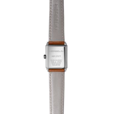 Montre Herbelin Art Déco quartz cadran argenté bracelet cuir 29,5 x 22 mm