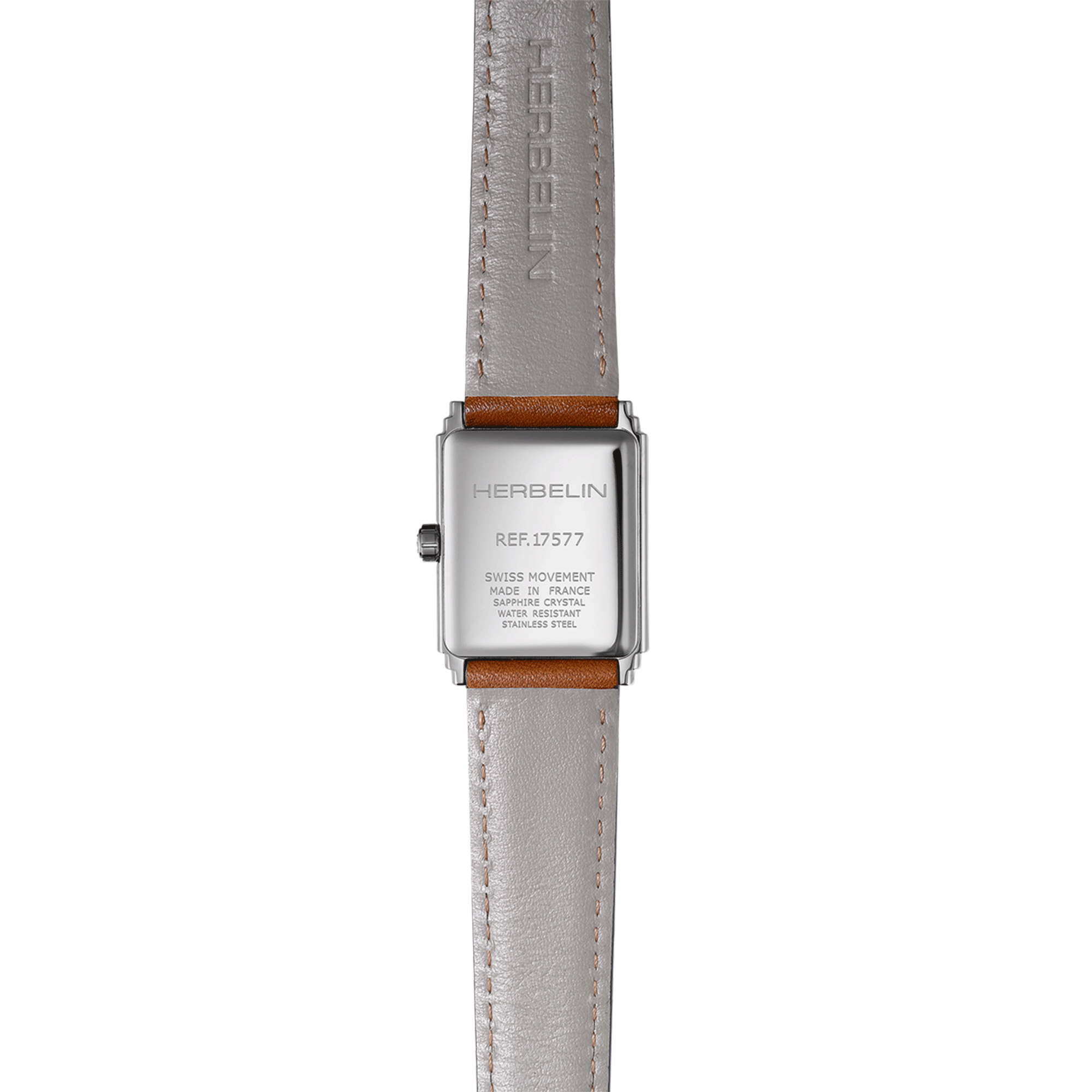 Montre Herbelin Art Déco quartz cadran argenté bracelet cuir 29,5 x 22 mm