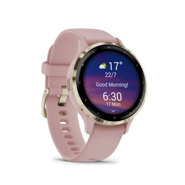 Montre connectée Garmin Venu 3S Soft Gold bracelet silicone rose 41 mm 010-02785-03