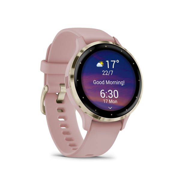 Montre connectée Garmin Venu 3S Soft Gold bracelet silicone rose 41 mm 010-02785-03