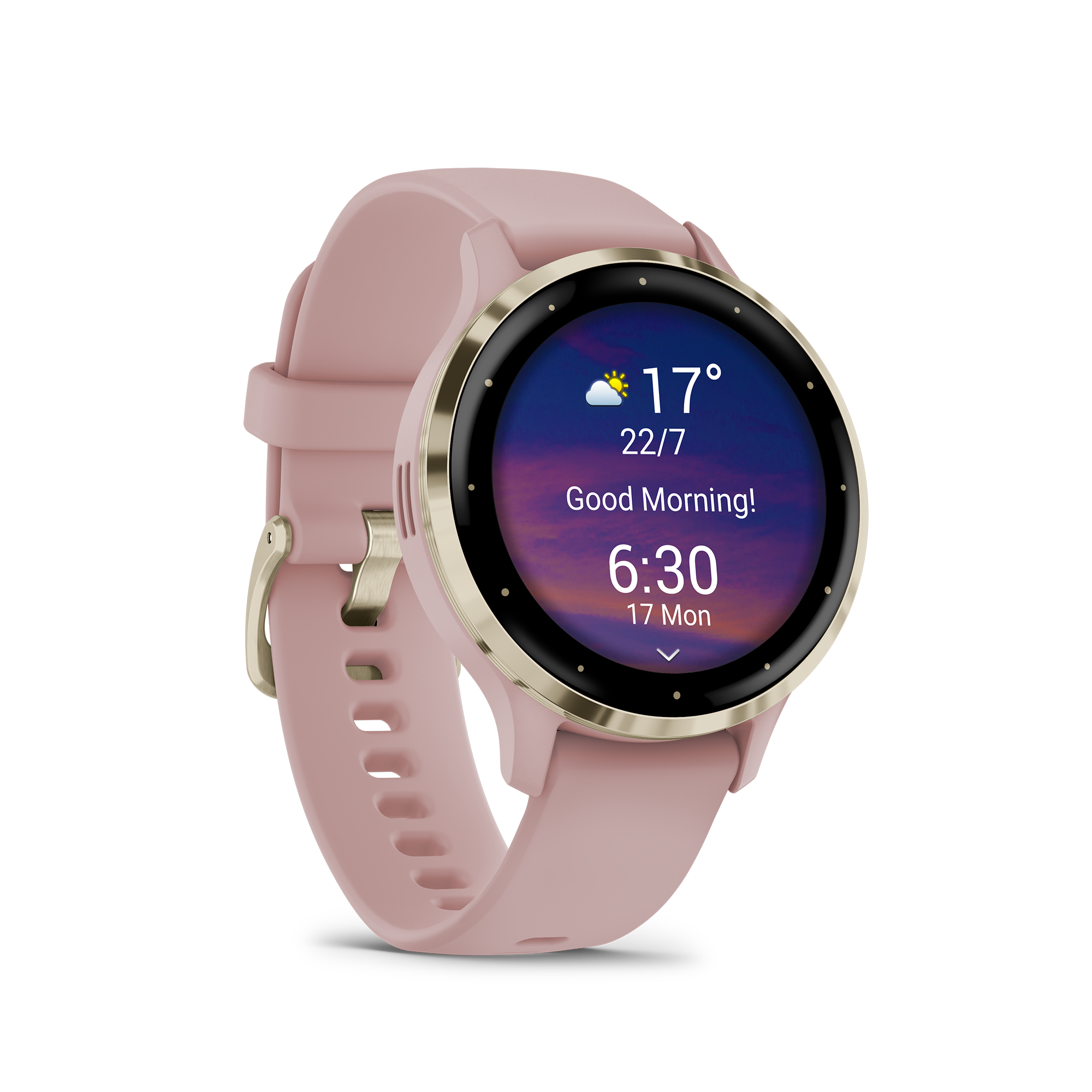 Montre connectée Garmin Venu 3S Soft Gold bracelet silicone rose 41 mm 010-02785-03