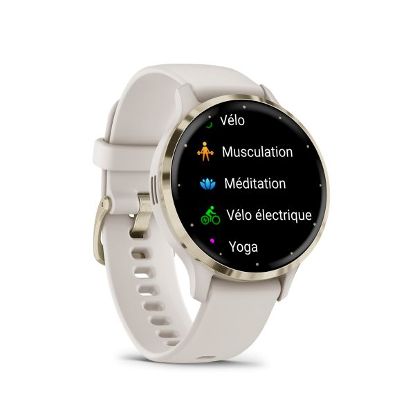 Montre connectée Garmin Venu 3S Soft Gold bracelet silicone ivoire 41 mm
