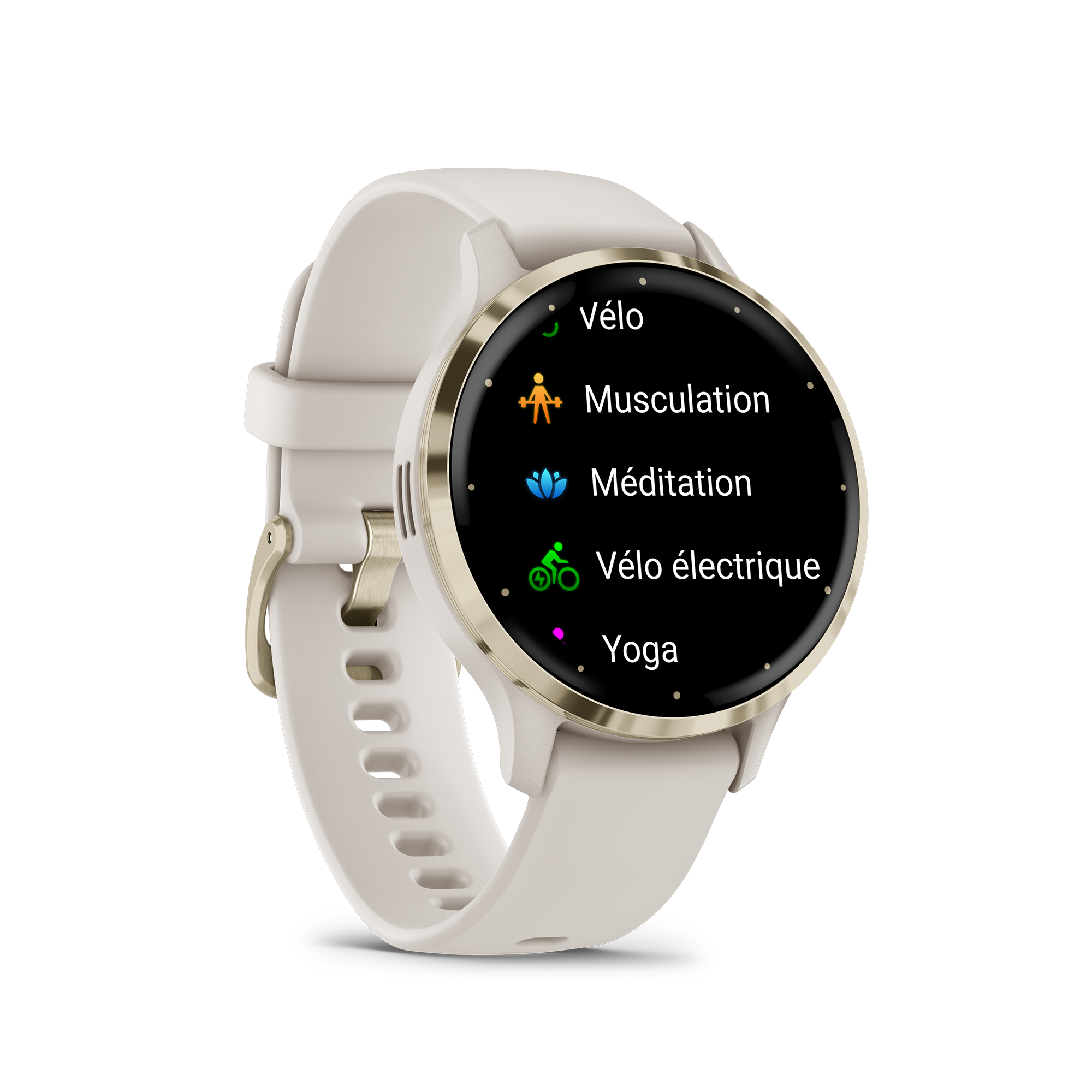 Montre connectée Garmin Venu 3S Soft Gold bracelet silicone ivoire 41 mm