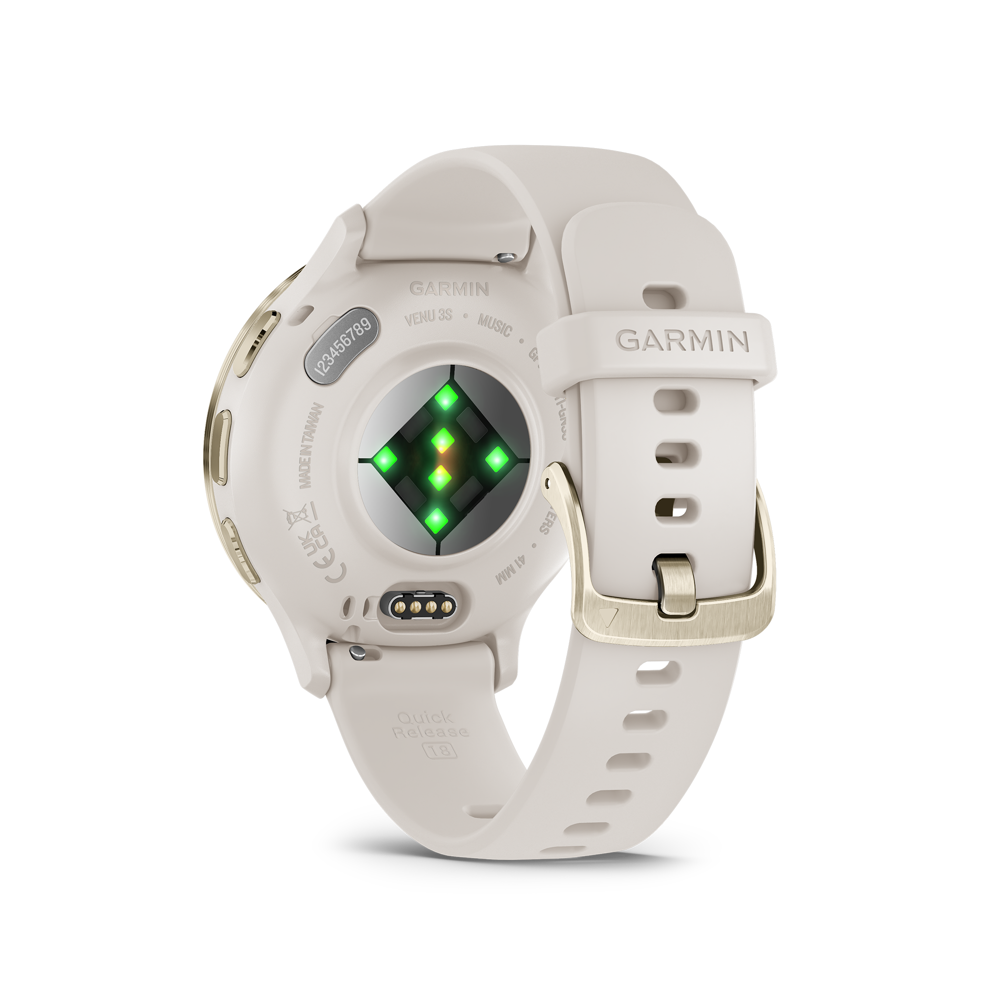 Montre connectée Garmin Venu 3S Soft Gold bracelet silicone ivoire 41 mm