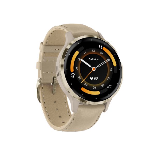 Montre connectée Garmin Venu 3S Soft Gold bracelet cuir lin 41 mm 010-02785-55