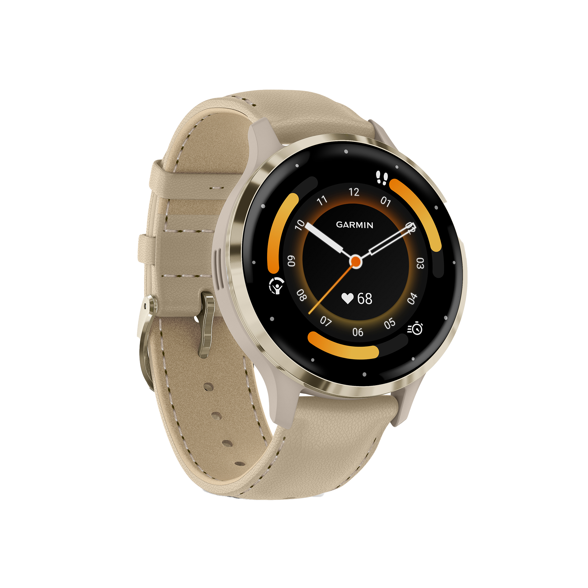 Montre connectée Garmin Venu 3S Soft Gold bracelet cuir lin 41 mm 010-02785-55