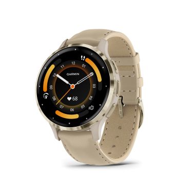 Montre connectée Garmin Venu 3S Soft Gold bracelet cuir lin 41 mm 010-02785-55
