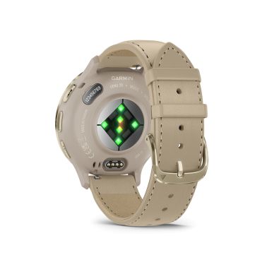 Montre connectée Garmin Venu 3S Soft Gold bracelet cuir lin 41 mm 010-02785-55