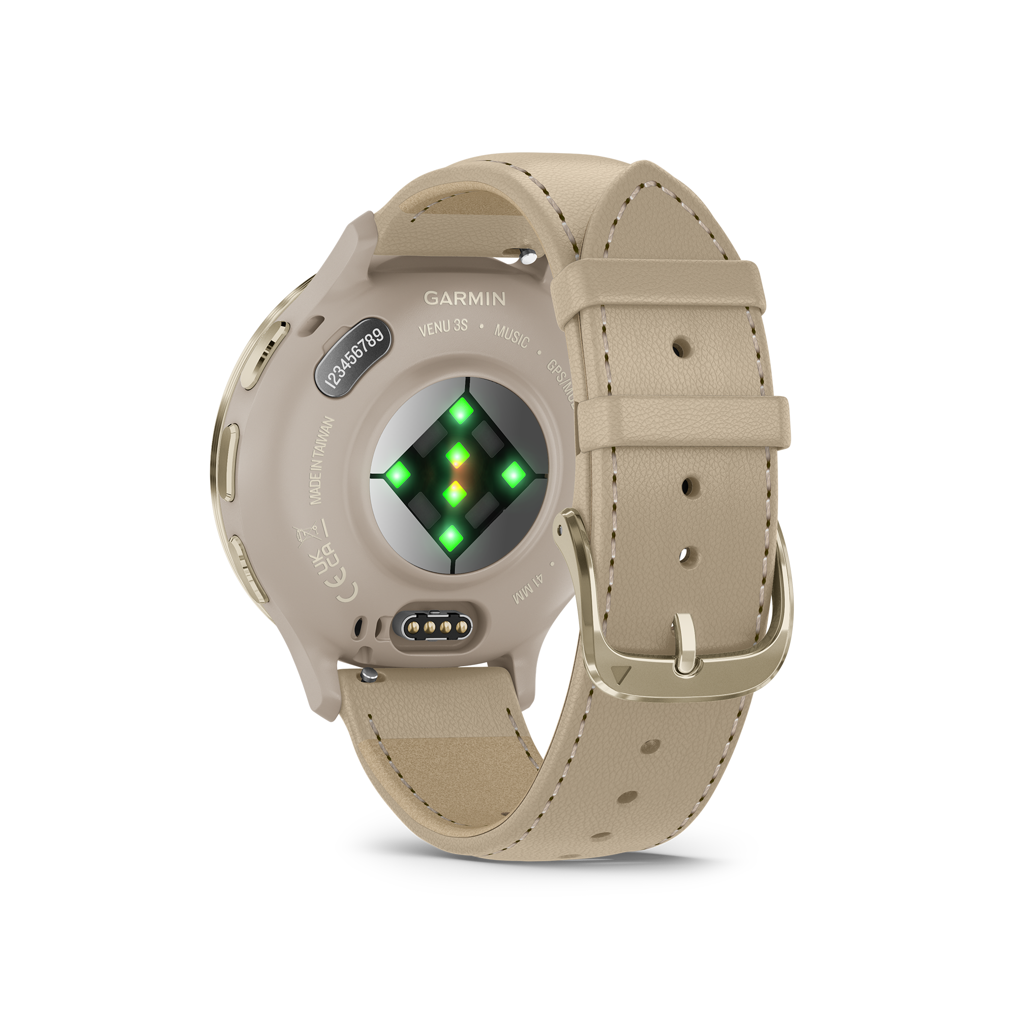 Montre connectée Garmin Venu 3S Soft Gold bracelet cuir lin 41 mm 010-02785-55