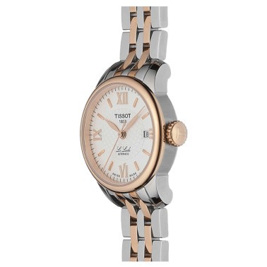 Montre Tissot T-Classic Le Locle Automatic Lady cadran argent bracelet acier bicolore 25,3 mm