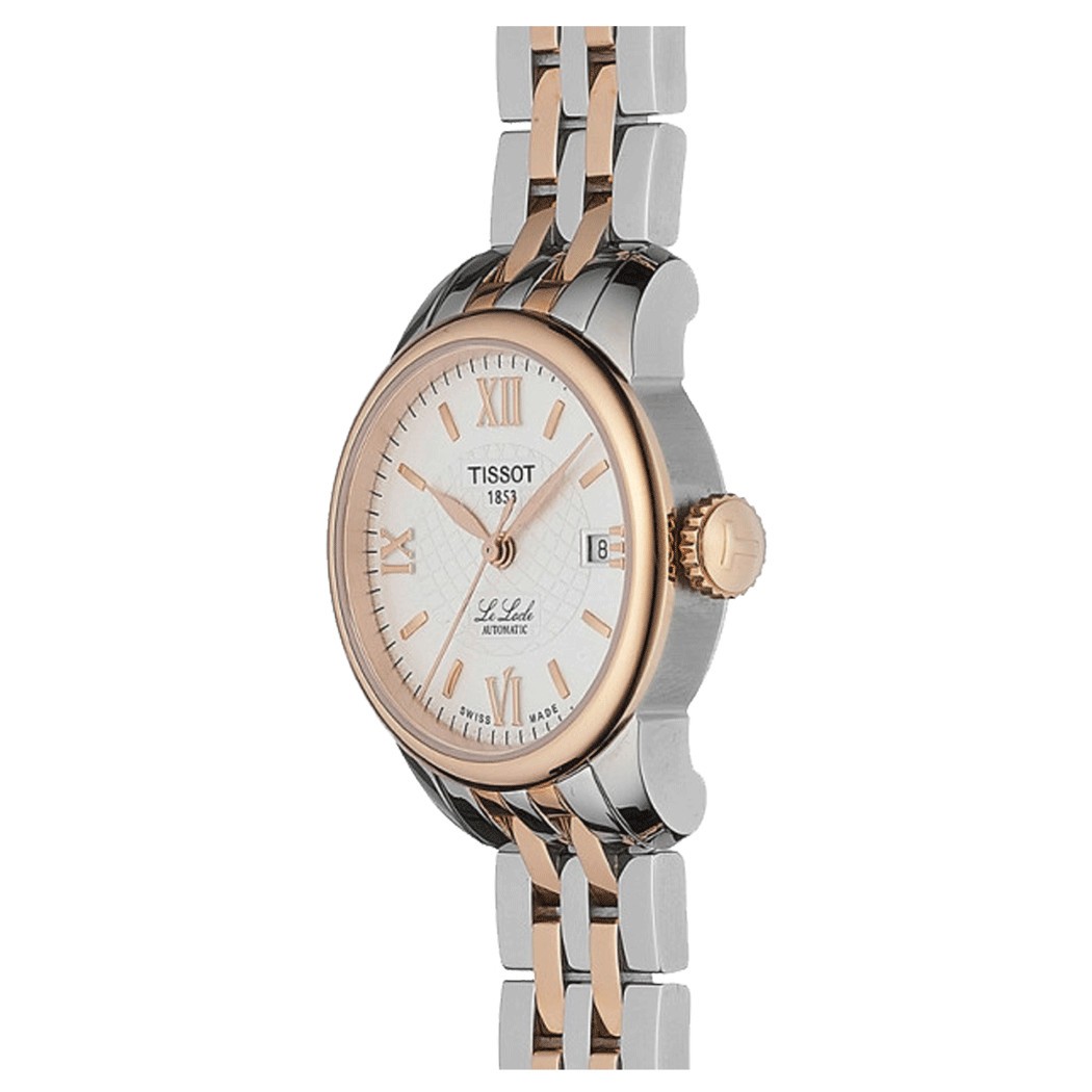 Montre Tissot T-Classic Le Locle Automatic Lady cadran argent bracelet acier bicolore 25,3 mm