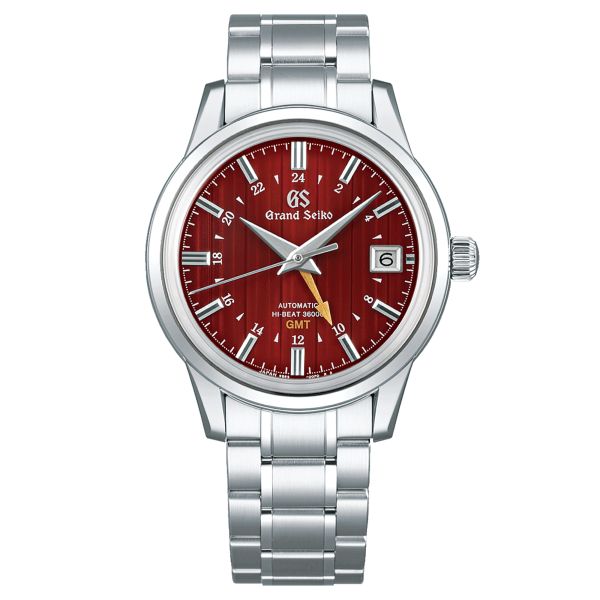 Montre Grand Seiko Elegance Hi-Beat 36000 GMT "Yuka Momiji" cadran rouge bracelet acier 39,5 mm