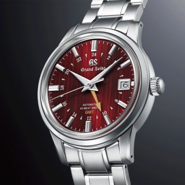 Montre Grand Seiko Elegance Hi-Beat 36000 GMT "Yuka Momiji" cadran rouge bracelet acier 39,5 mm
