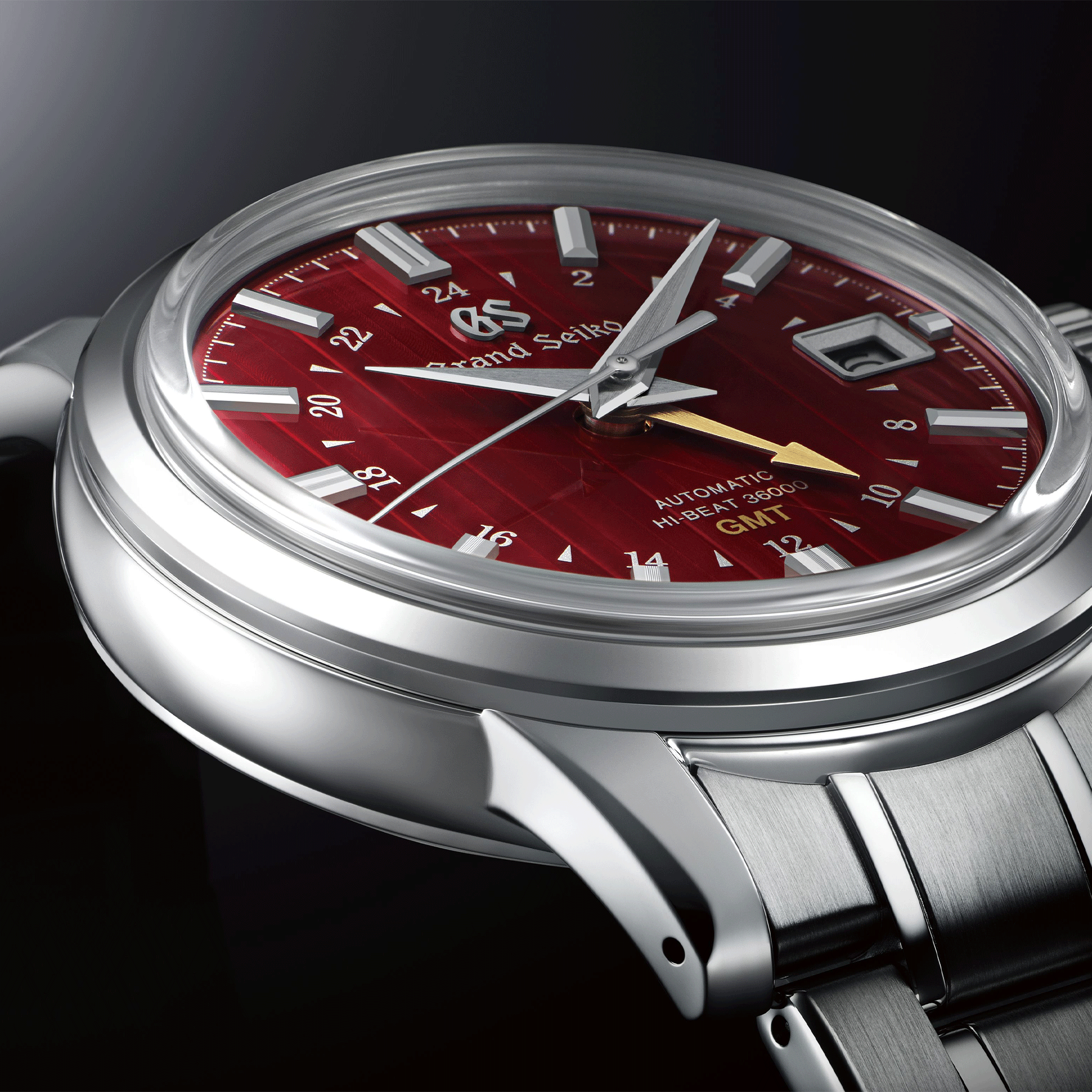 Montre Grand Seiko Elegance Hi-Beat 36000 GMT "Yuka Momiji" cadran rouge bracelet acier 39,5 mm