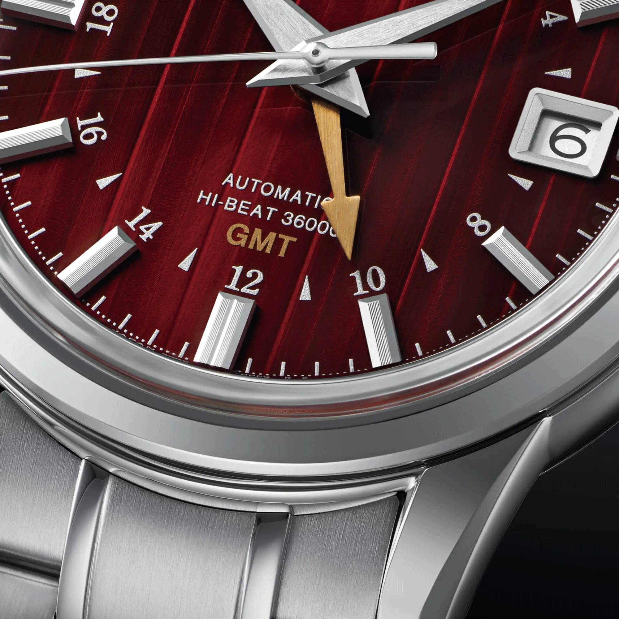Montre Grand Seiko Elegance Hi-Beat 36000 GMT "Yuka Momiji" cadran rouge bracelet acier 39,5 mm