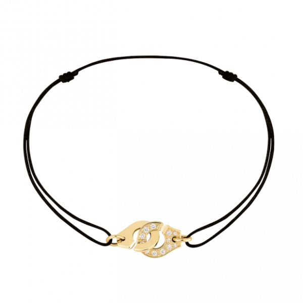 Menottes dinh van R8 bracelet in yellow gold and diamonds on cord