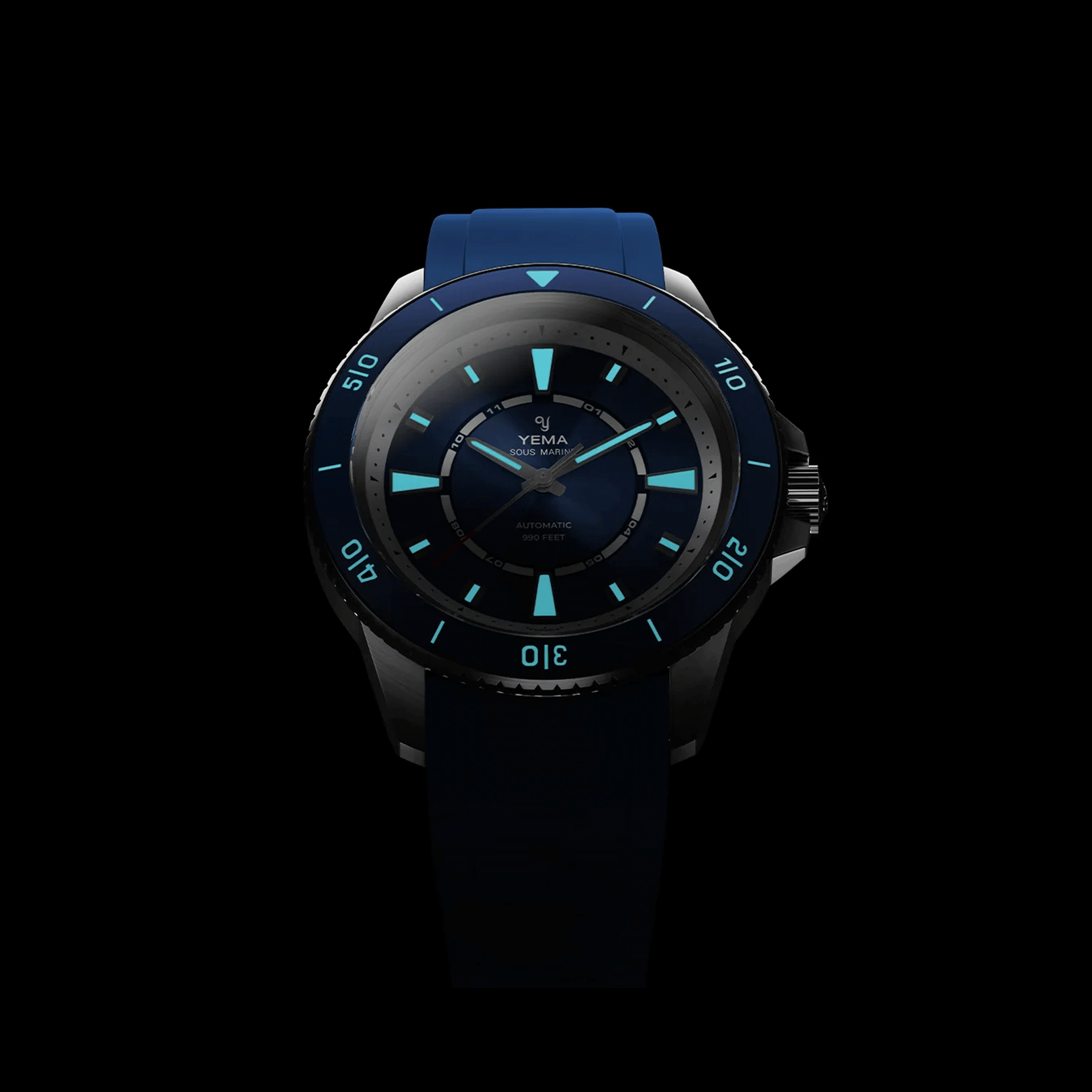 Yema Sous-Marine automatic watch blue dial blue rubber strap 40,5 mm YSMA23G-GGRBS