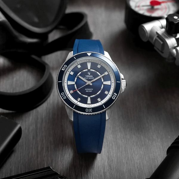 Montre Yema Sous-Marine automatique cadran bleu bracelet caoutchouc bleu 40,5 mm YSMA23G-GGRBS