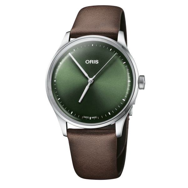 Montre Oris Artelier S automatique cadran vert bracelet cuir marron 38 mm