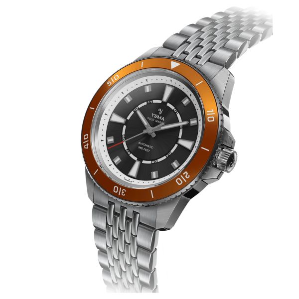 Yema Sous-Marine automatic watch orange bezel black dial stainless steel bracelet 40.5 mm YSMA23R-AMS