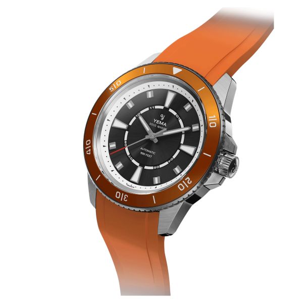 Montre Yema Sous-Marine automatique cadran noir bracelet caoutchouc orange 40,5 mm YSMA23R-ARRBS