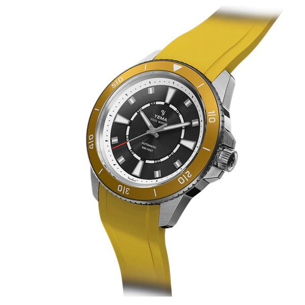 Montre Yema Sous-Marine automatique cadran noir bracelet caoutchouc jaune 40,5 mm YSMA23Y-AYRBS