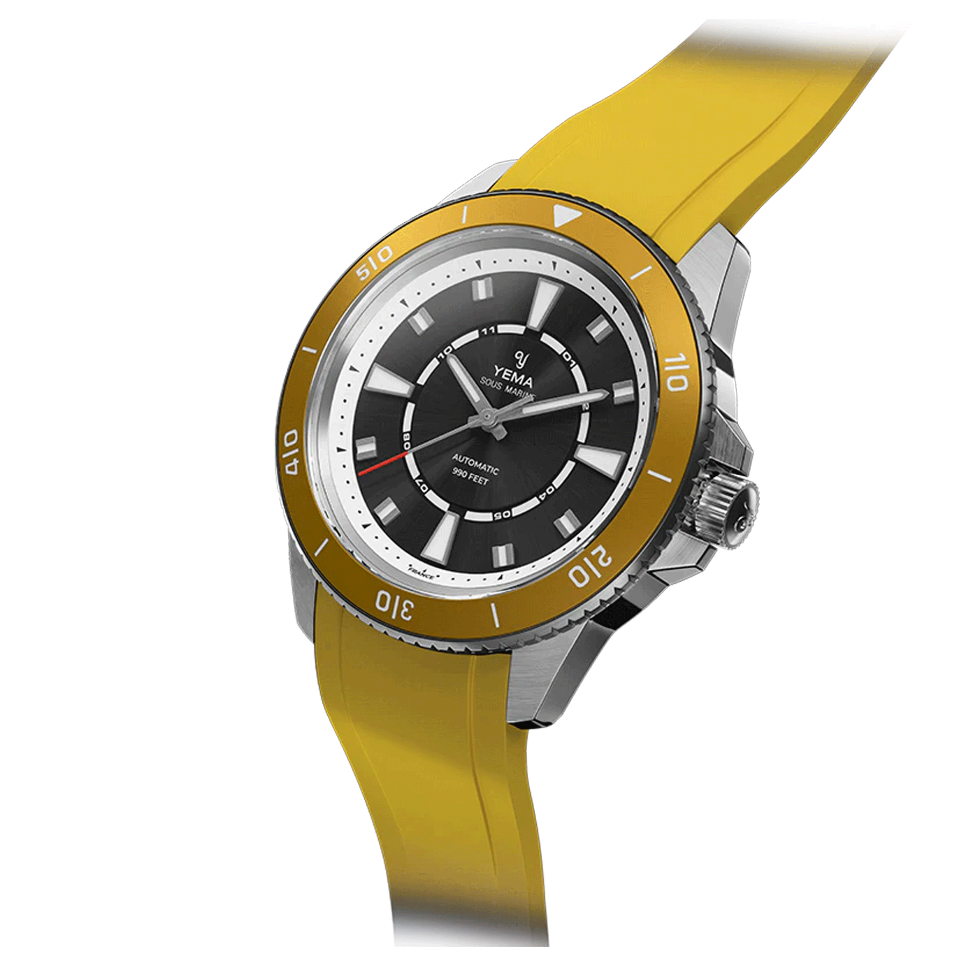 Montre Yema Sous-Marine automatique cadran noir bracelet caoutchouc jaune 40,5 mm YSMA23Y-AYRBS