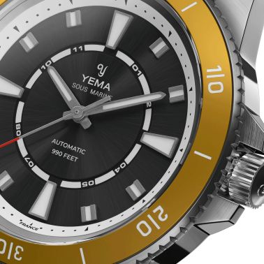 Montre Yema Sous-Marine automatique cadran noir bracelet caoutchouc jaune 40,5 mm YSMA23Y-AYRBS