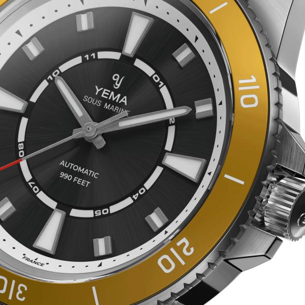 Montre Yema Sous-Marine automatique cadran noir bracelet caoutchouc jaune 40,5 mm YSMA23Y-AYRBS