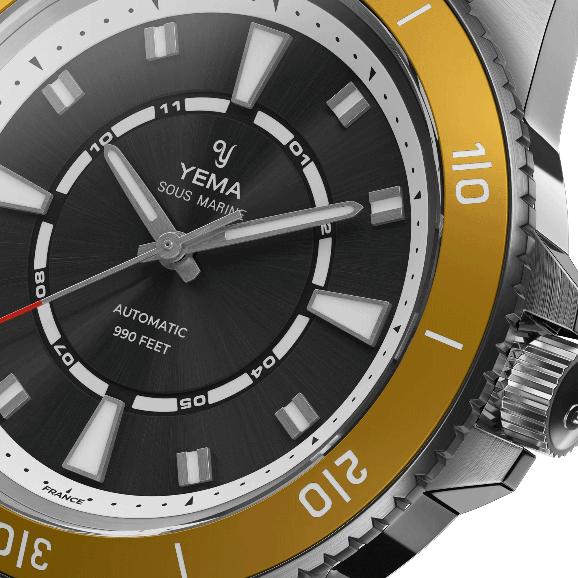 Montre Yema Sous-Marine automatique cadran noir bracelet caoutchouc jaune 40,5 mm YSMA23Y-AYRBS