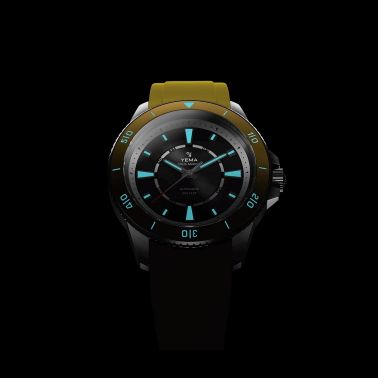 Montre Yema Sous-Marine automatique cadran noir bracelet caoutchouc jaune 40,5 mm YSMA23Y-AYRBS
