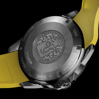 Montre Yema Sous-Marine automatique cadran noir bracelet caoutchouc jaune 40,5 mm YSMA23Y-AYRBS
